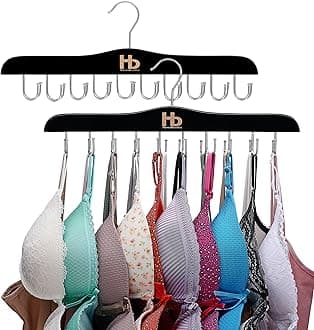 Bra Hanger and Bra Organizer for Closet – Tank Top Hanger Space Saving for House, Dorm, Apartment - Foldable Wooden Bra Hangers for Closet Organizer– with 20 Hanger Hook, Lotus Wood, Black, 2 Pack
