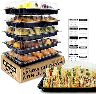 ebake Pack of 5 Sandwich Platter Trays with Lids - Reusable Plastic Buffet Trays for Catering, Sandwich Trays & Meal Prep Serving Trays for Parties, Events and Birthdays - 34 x 24 x 7.5cm