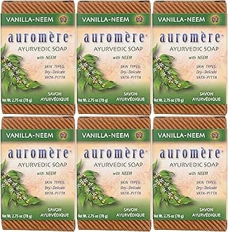 Auromere Ayurvedic Bar Soap, Vanilla Neem - Eco Friendly, Handmade, Vegan, Cruelty Free, Natural, Non GMO (2.75 oz), 6 pack