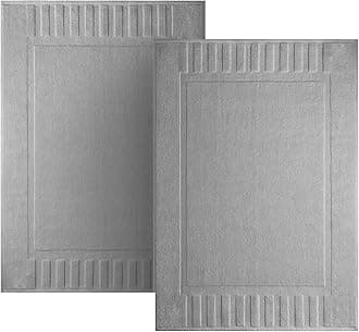 Luxury Bath Mat Floor Towel Set - Absorbent Cotton Hotel Spa Shower/Bathtub Mats [Not a Bathroom Rug] 22"x34" | 2 Pack | Light Grey