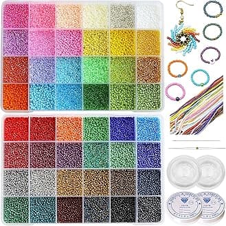 Size 2mm Seed Beads 48 Colors About 38000 pcs in Storage Box, 12/0 Glass Seed Beads for Making Bracelets Earrings Necklaces Jewelry