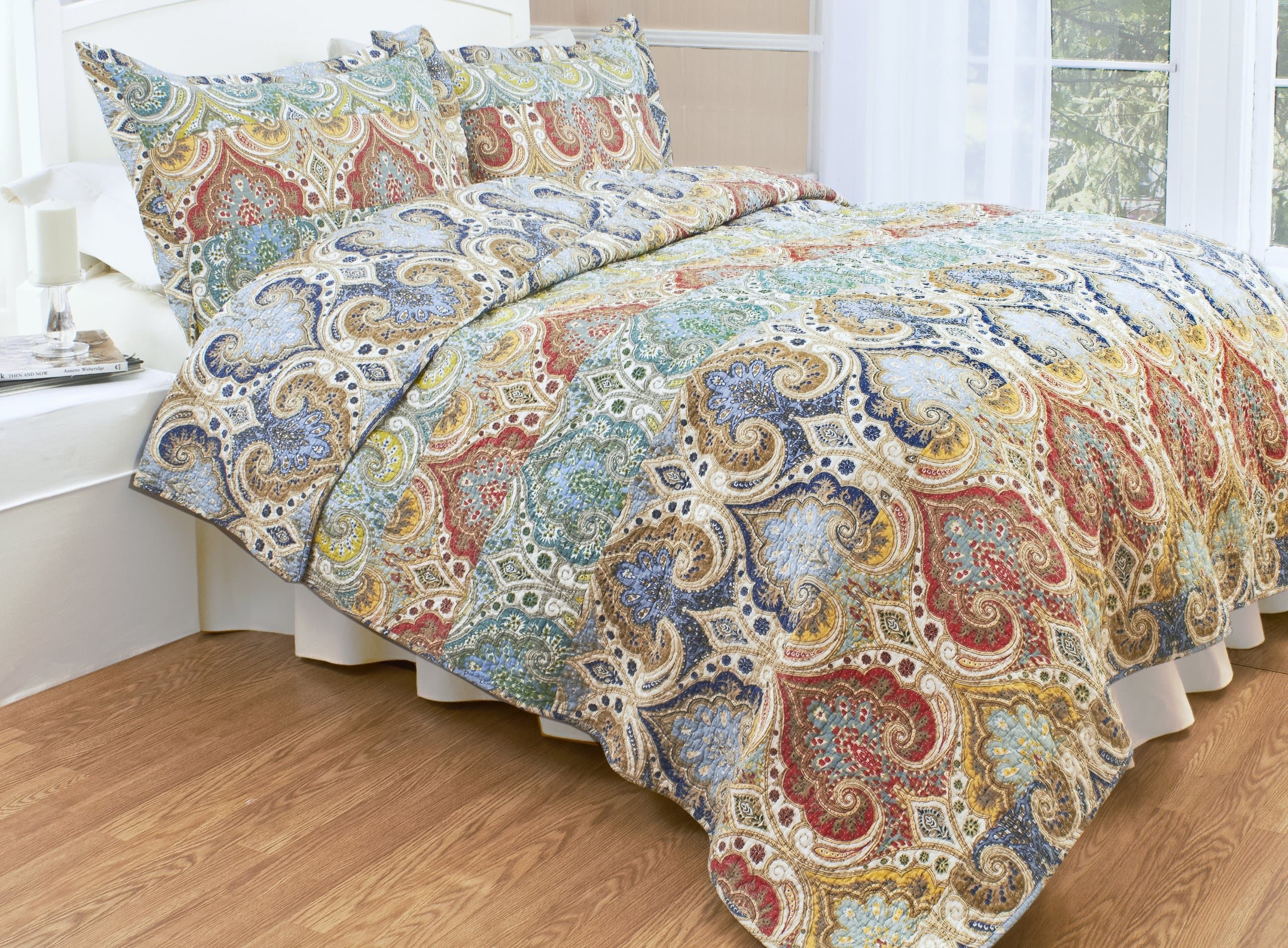 Genoa Reversible Quilt Set, Classic Paisley Patchwork, 2-Piece Set with Quilt and Pillow Sham - Twin, Genoa