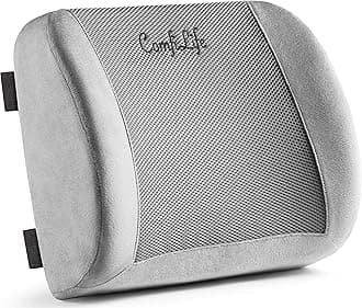 ComfiLife Lumbar Support Back Pillow Office Chair and Car Seat Cushion - Memory Foam with Adjustable Strap and Breathable 3D Mesh (Grey)