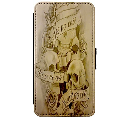 See no Evil - Hear no Evil - Speak no Evil Skulls Goth Leather Flip Phone Case Cover - Wallet - For iPhone & Samsung's (Samsung Galaxy S7)