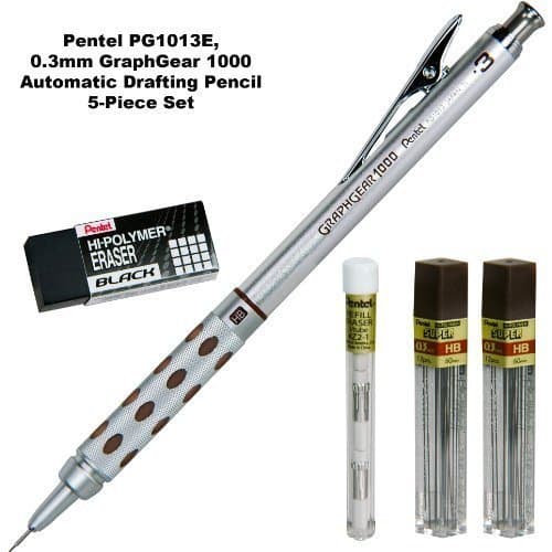 Pentel5-piece Set, Pg1013e, 0.3mm Graph Gear 1000 Automatic Pencil by Graph Gear 1000