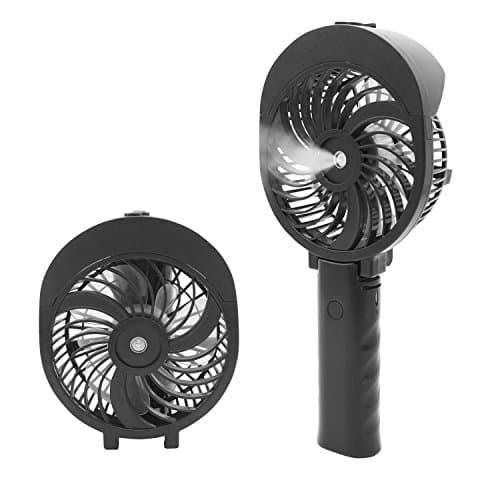 Daite Foldable Handheld USB Mini Misting Fan with Cooling Humidifier, 55ml Water Tank, 3 Adjustable Speeds, 1500mAh Rechargeable Battery, Portable, Desktop and Umbrella Hanging (Black)