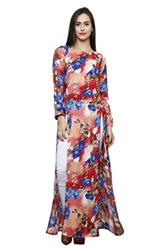 Double Slit Multi Colour Printed Rayon Kurta & Pencil Pants Set