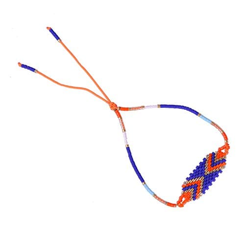 KELITCH String Friendship Bracelet, Seed Bead Arrow Woven Pattern - Blue/Orange