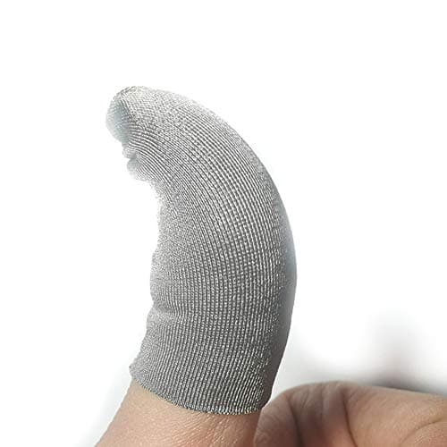 1 Pair Mini Sweatproof Mobile Finger Stall Ultra Thin Finger Cots Silver Fiber Game Controller Finger Sleeves Cover for iPhone Android Gaming Tools(Dark)