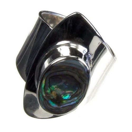 Large Unusual Statement Paua Shell Abalone Sterling Silver Heavy Wrap Solid Ring - Womens Ladies - Birthday Anniversary Jewellery Present Gift