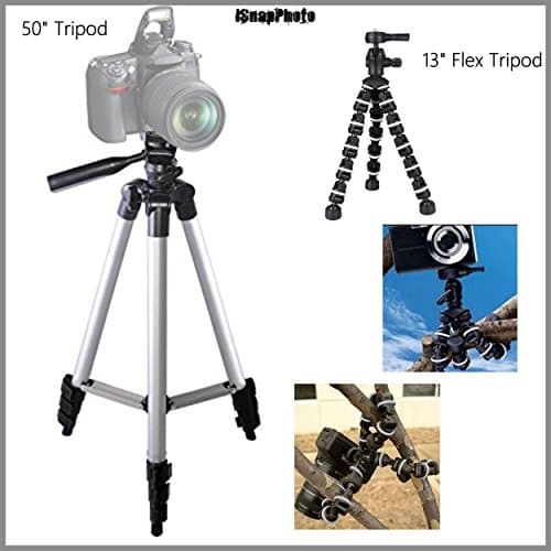 Beginner Full Sized 50" Tripod + 13" Rugged Flexible Tripod Bundle for Ricoh GXR P10 28-300mm F3.5-5.6 VC - Portable Tripod, Flexible legs Camera Support