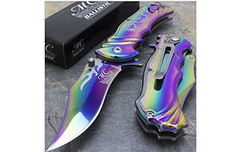 8" DRAGON FLAME RAINBOW SPRING ASSISTED TACTICAL FOLDING KNIFE Blade Pocket Open