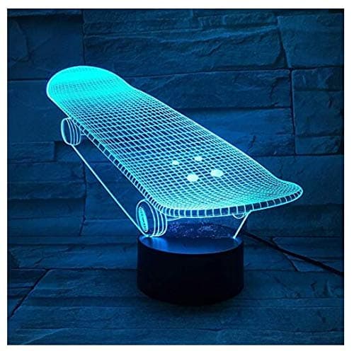 SUPERIORVZND 3D Skateboard Night Light Remote Control Power Touch Switch Table Desk Optical Illusion Lamps 16 Color Changing Lights Home Decoration Xmas Birthday Gift