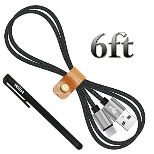 Wilist 6ft Long Nylon Braided USB Type C Cable USB C 3.1 to USB A Adapter Data Sync Charging Cord Support Quick Charge 3.0 or 2.0 Charger for USB-C Connector Devices Black