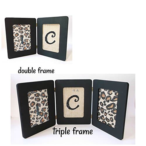 Personalized Double or Triple Black and Copper Glitter Leopard Print Burlap Initial Earring Holder