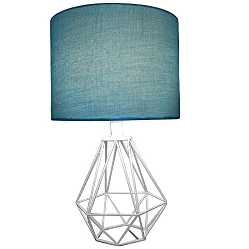 Celeste 18" Table Lamp Diamond Wire Geometric Metal Base with Teal Fabric Drum Shade