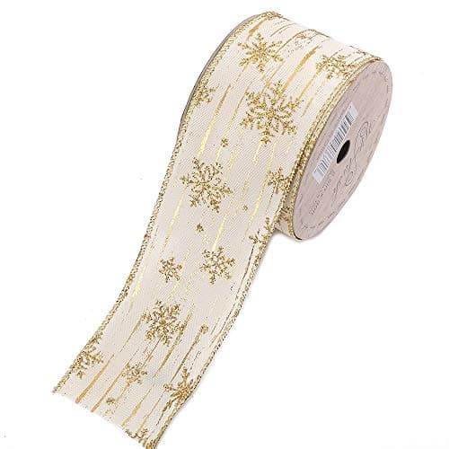2-1/2-Inch Wide by 10 Yard Spool Wired Edge Craft Ribbon (Milky White Gold Pali)