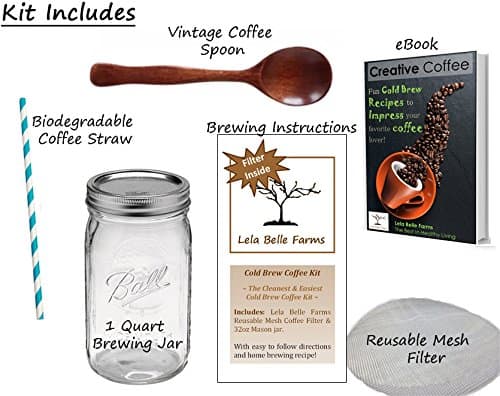 So Simple Cold Brew Coffee Kit With Mason Jar & Filter - The Fast and Easy Way to Make Iced Coffee - Quart Mason Jar for Brewing, Coffee Spoon and Straw - Plus Creative Coffee Recipe eBook