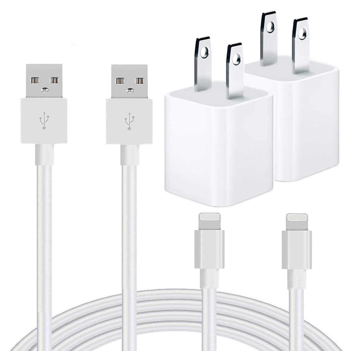 Aymuna iPhone Charger, Durable USB Cable (2-Pack) Fast Charging Data Sync Transfer Cord with Plug Travel Wall Charger Compatible with iPhone X/8/8 Plus/7/7 Plus/6/6S/6 Plus/5S/SE/Mini/Air/Max-White