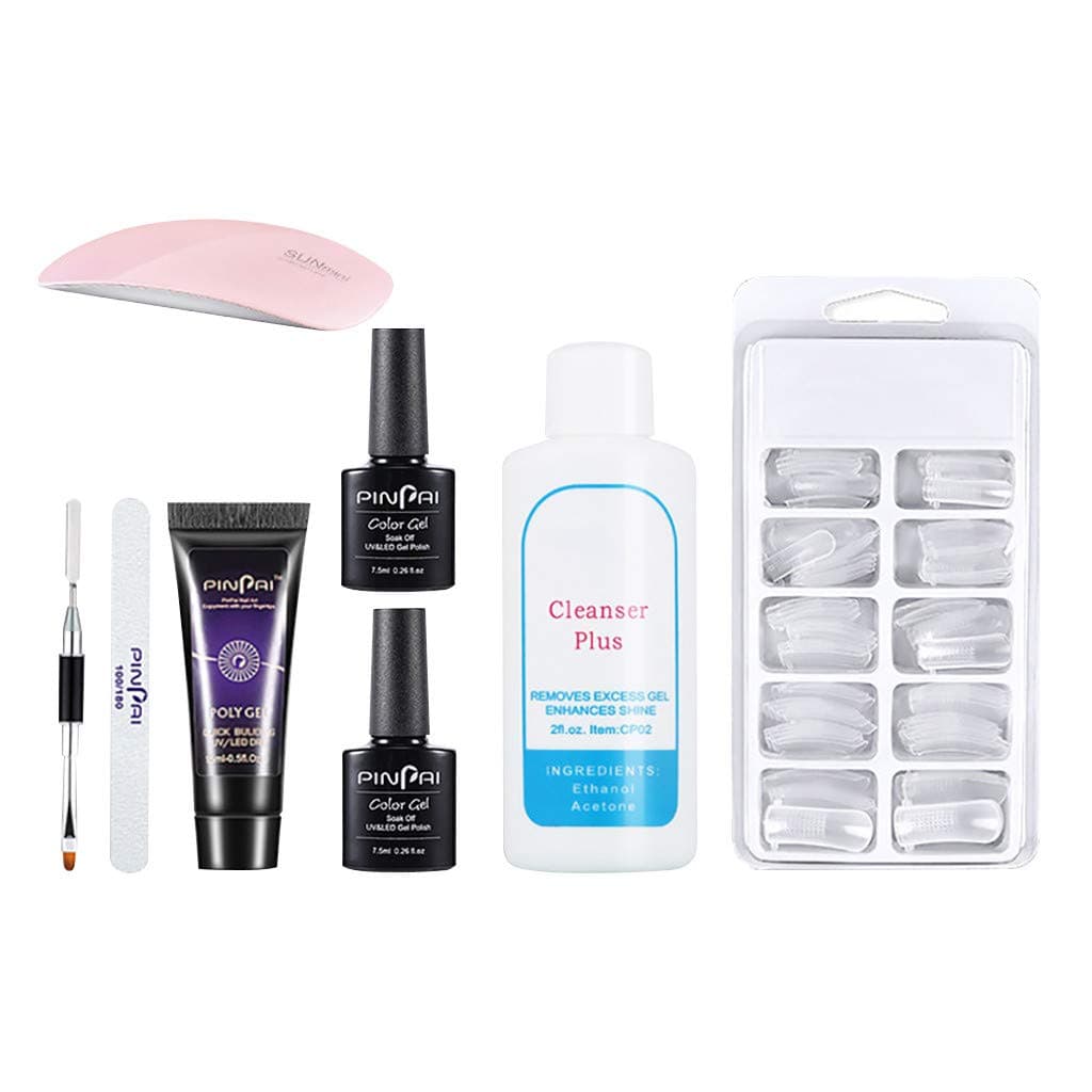 Wasvidra Polygel Nail Extension Kit, Quick Building Poly Builder UV Gel Set Finger Extension Nail Art Tools Set Poly Uv Gel Nail Builder Extension Kit LED Lamp Nail Gel Polish Set 15ml Manicure Tools