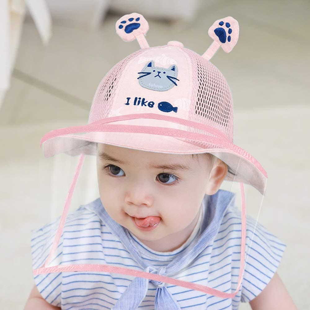 OUPAI Safety Face Hat Protective Hat for 0-3 Year Old Kids Toddler Baby Boys Girls Anti Spitting Anti-Dust Protective Hat Face Shield Fisherman Sun Hat (Color : Pink-with cover, Size : 8-15month)