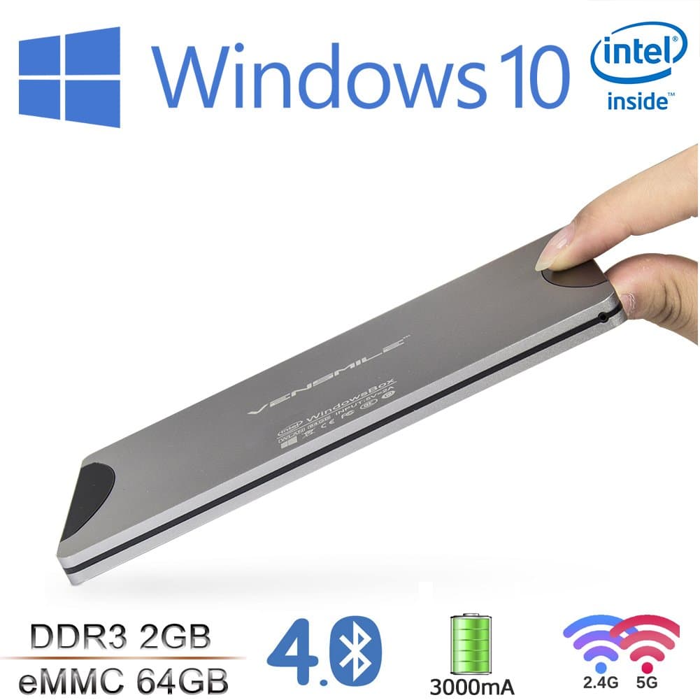 VENSMILE W10 Wintel Mini Desktop Pc Computer Stick 2GB 64GB Atom Baytrail Cr,z3735f Quad-core (4c/4t) Soc CPU Windows 10 Pocket Computer Xbmc Tv Player with Bluetooth 4.0 Built-in Battery 2.4g 5g Dual Band Wifi