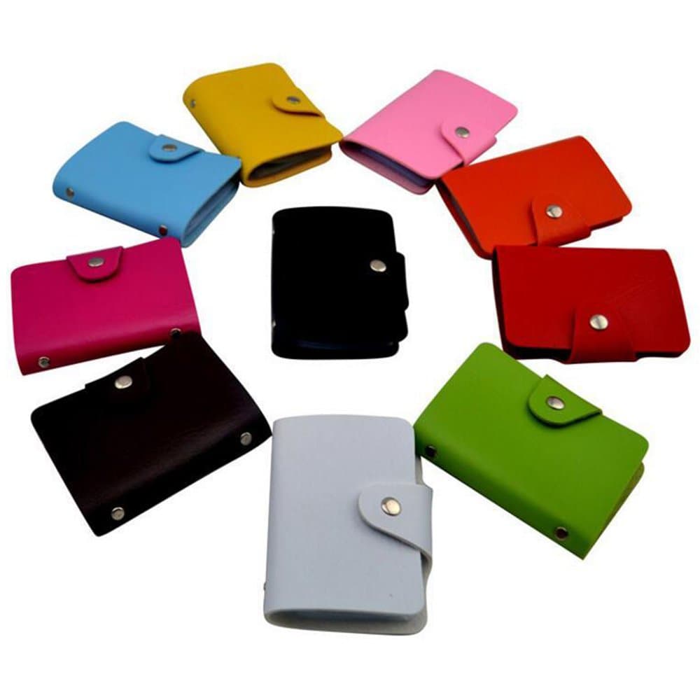 New RFID Blocking Credit Card Protector Small Unisex Leather Case Holder with 24 Plastic Card Slots,Pink