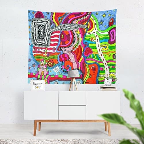 Psychedelic wall hanging tapestry 'Multi directional'. Original abstract mixed media art by Surreal Visionary artist C.Cambrea.