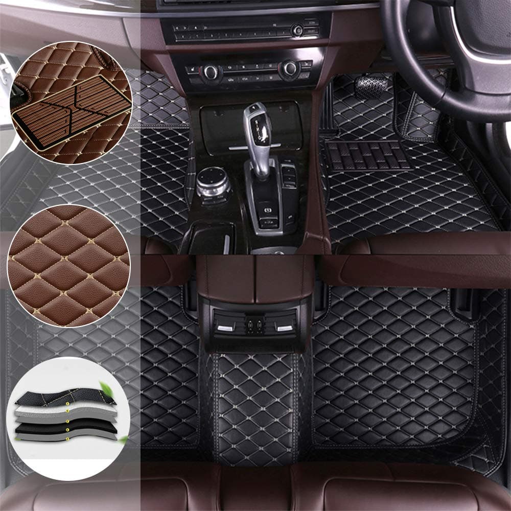 Car Floor Mats For M ercedes B enz GL-Class X164 420 450 2013-2016 All Full Surrounded Floor Liner All Weather Waterpoof Non-Slip Heavy Duty Custom Fit Front Rear Mat Right Driving Black and Beige