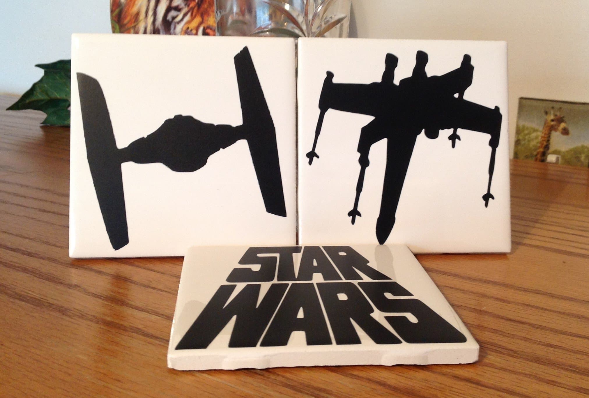 Star Wars with Tie Fighters and X-Wing ceramic tile coasters (set of 3)