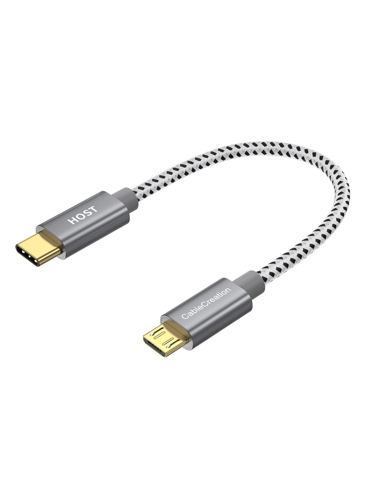 Short USB C to Micro USB Cable 0.65 FT, Braided USBC to MicroUSB OTG 480Mbps Cord for Wall Chargers, MacBook Pro, Air, Galaxy S22, S21, Pixel 5/4/3 & More, 0.2M Space Gray