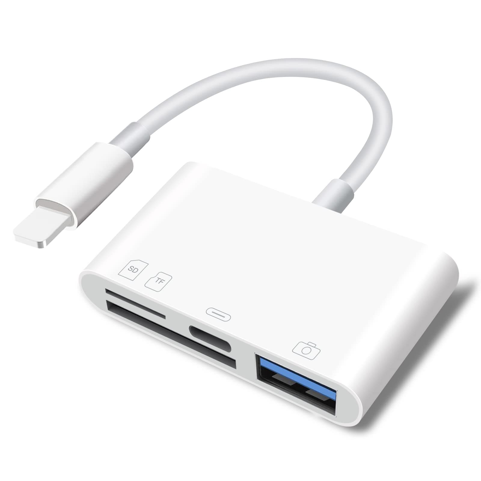 SUNTRSI 4-in-1 Lightning to USB Memory Card Reader, SD Micro SD Card Reader for Phone/Pad/Camera, USB Socket OTG Adapter, Plug and Play