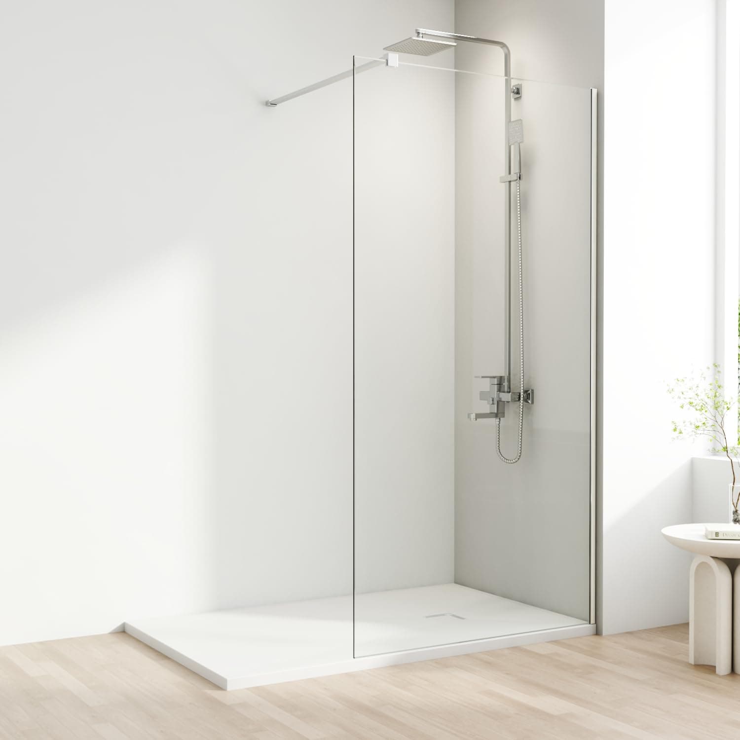 โ Shower Screen, Frameless Shower Screen with Support Bar โ Reversible Left and Right. 8mm Easy to Clean Toughened Glass (Chromed Trim with Clear Glass, 900mm)