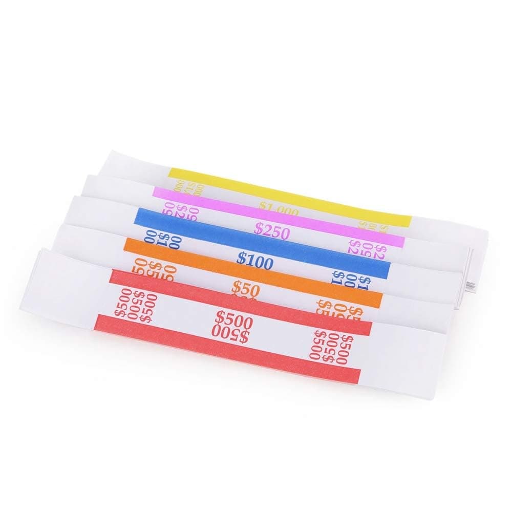 Pack of 250 Currency Band Bundles Self Sealing Currency Straps Bands Money Bill Wrappers (50 of Each - 250 Assorted)