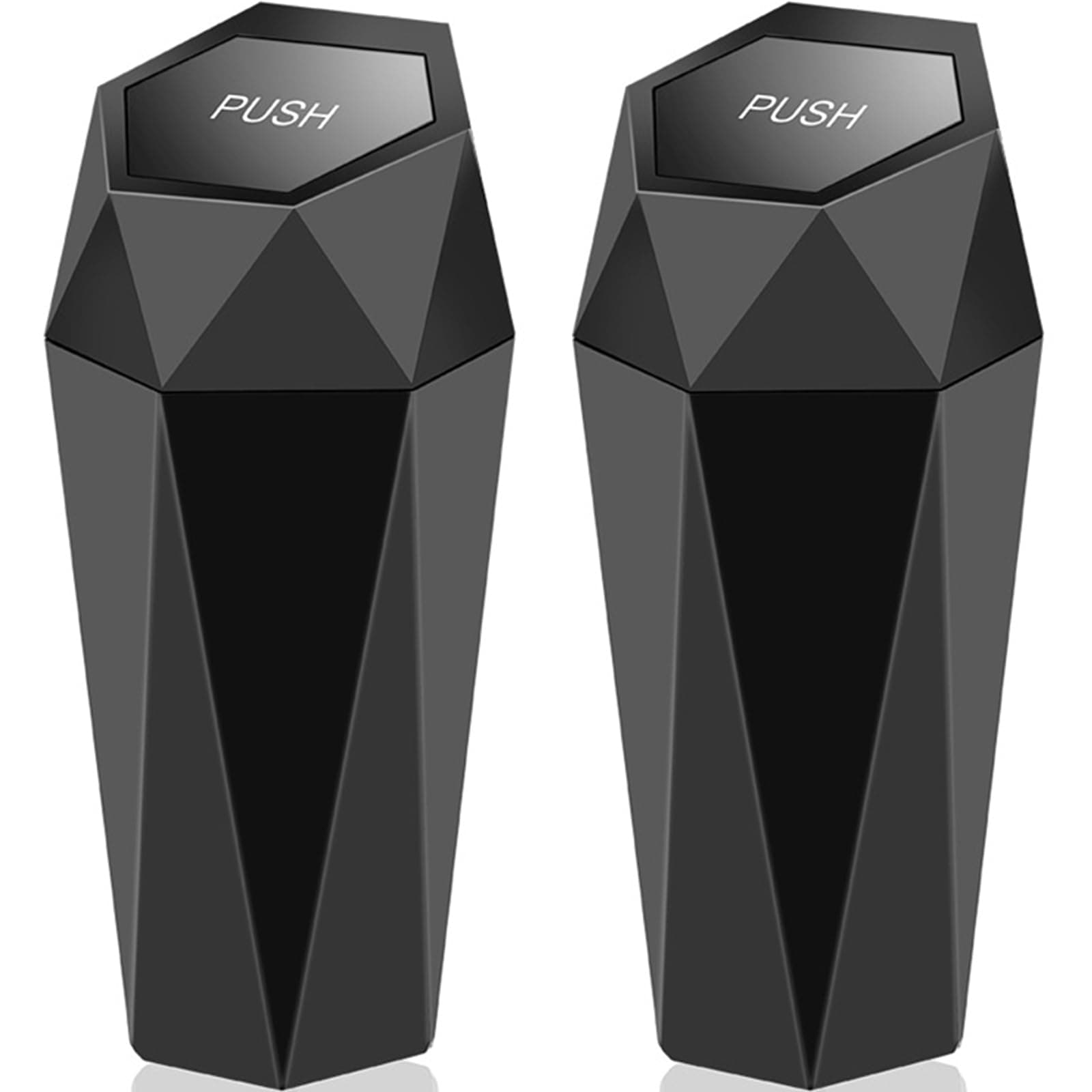 Car Trash Can with Lid Mini Leak Proof Garbage Can Organizer Car Accessories Interior Diamond Design Small Vehicle Trash Bin for Automotive Car Office Home Kitchen, 2PCS (Black)
