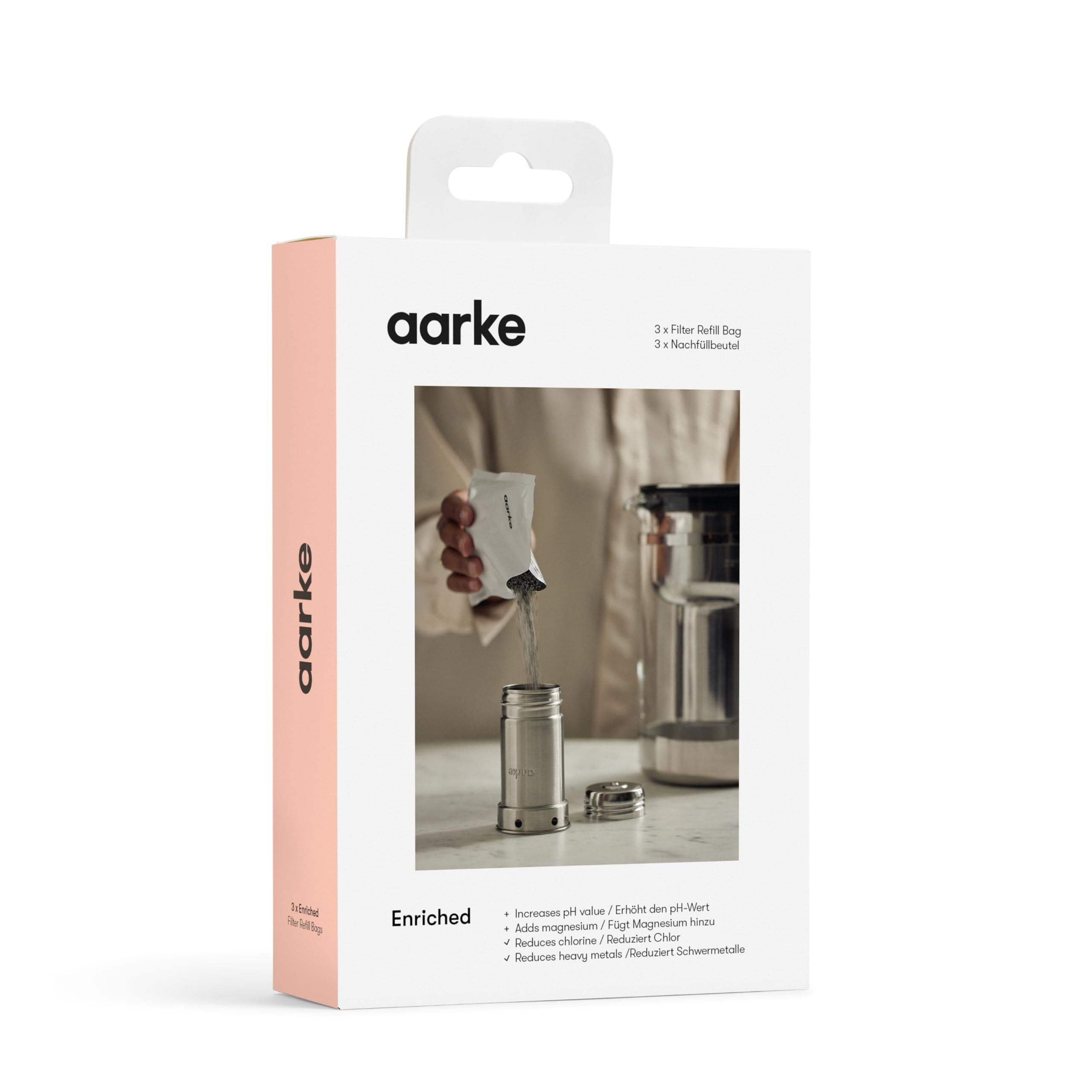 Aarke 3-Pack Enriched Filter Refill Bags – Increases The pH Value, Adds Magnesium, Reduces Unwanted Tastes and Heavy Metals – Filters up to 120 Liters per Bag