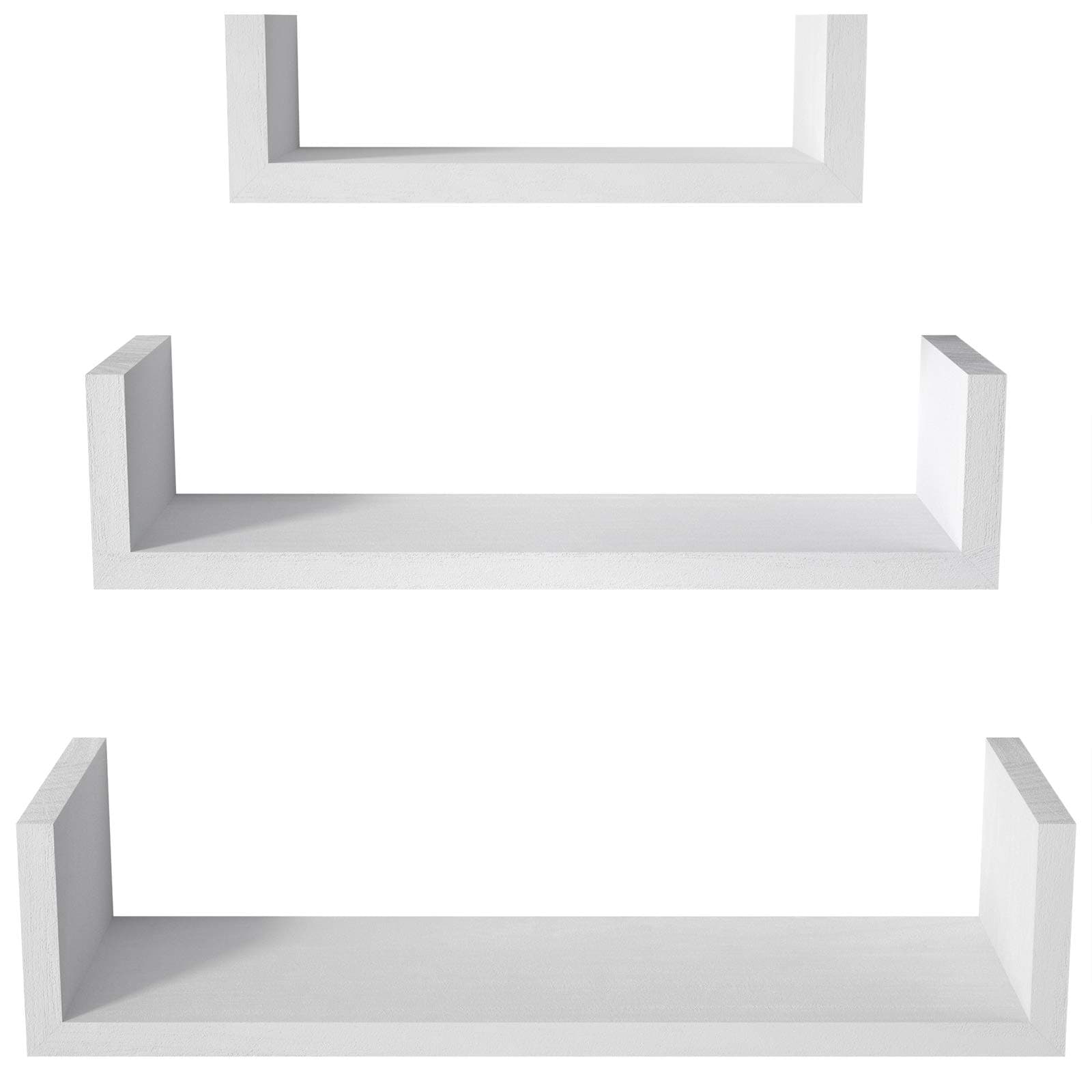 SRIWATANA Floating Shelves Wall Mounted, Solid Wood Wall Shelves, White Washed Finish