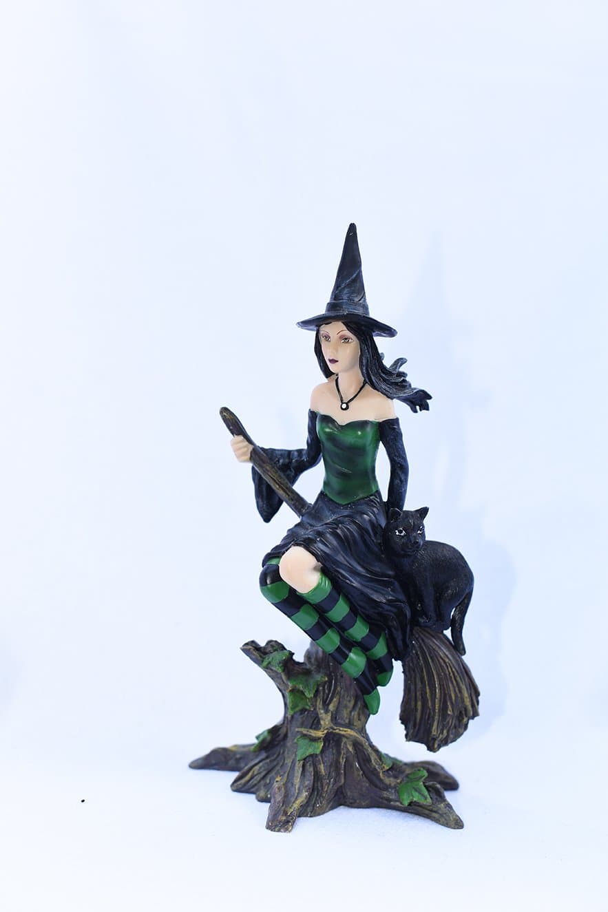 Flying Witch with Cat Figurine