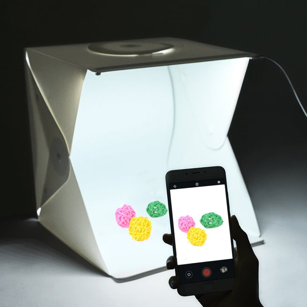 Portable Photo Studio Shooting Tent, Foldable LED Light Box Softbox Kit with 4 Colors Backdrops(White Black Red Green) for Photography, Built-in 2pcs 6000K White LED Strips