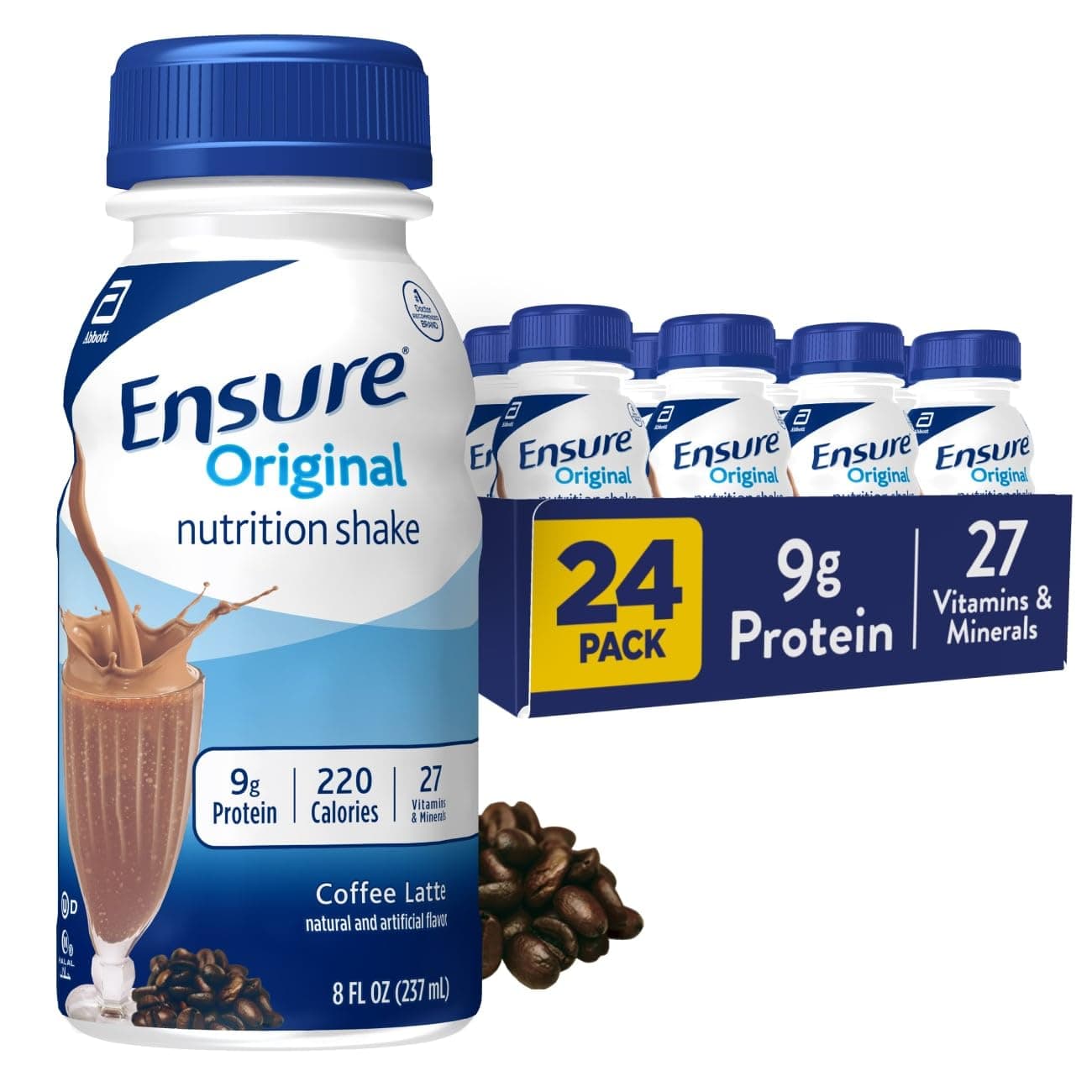Ensure Original Coffee Latte Nutrition Shake | Small Meal Replacement Shake | Ready To Drink | 9g Protein, 27 Vitamins and Minerals | 8 fl oz - 24 Pack