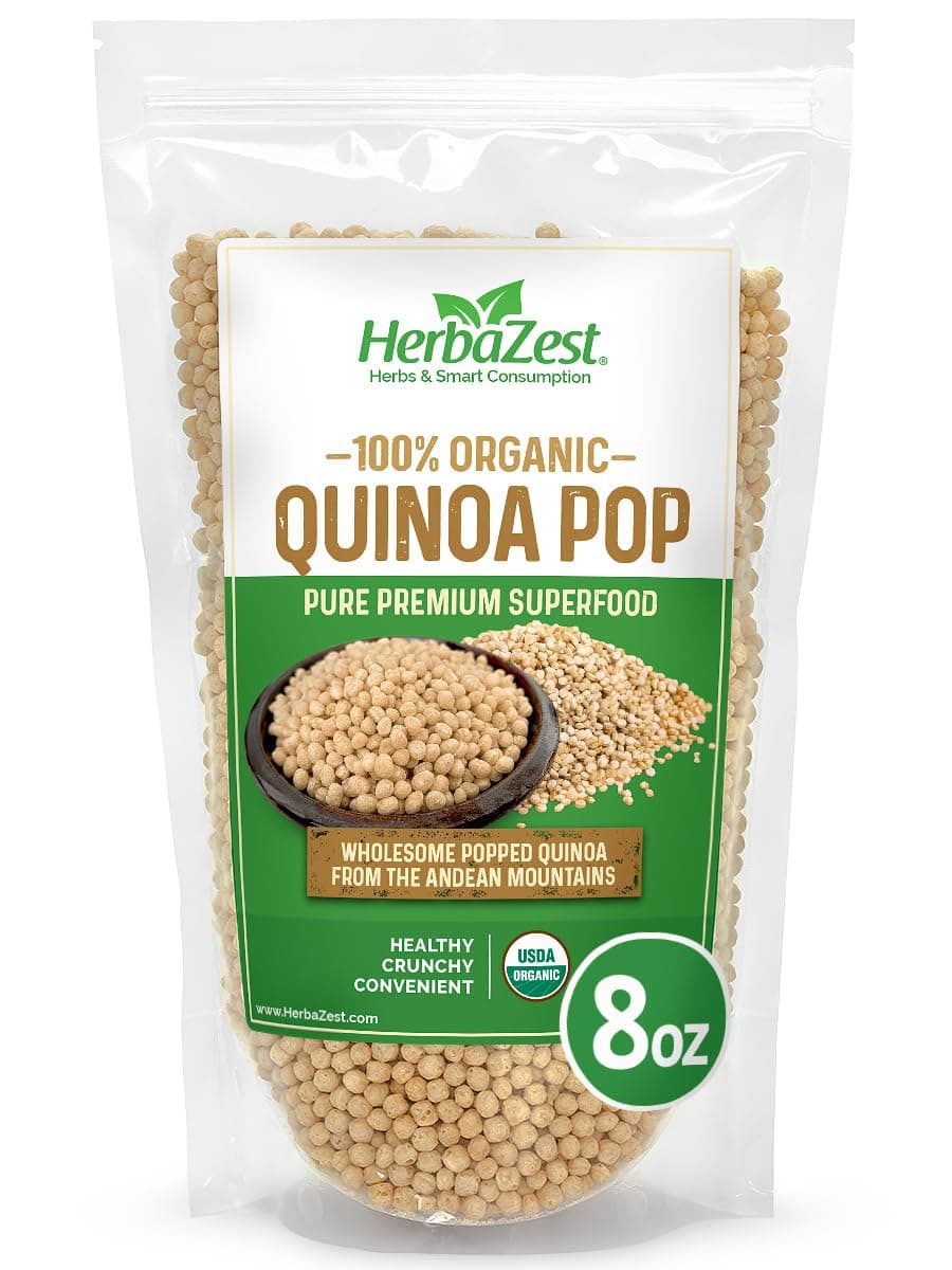 HerbaZest Quinoa Pop Organic – Wholesome & Convenient – Vegan, Gluten Free & USDA Certified – New Bigger 8 oz Pack – Easy to Use with Yogurt & Cereal, Granola & Muesli, Salads, Snacks & Desserts