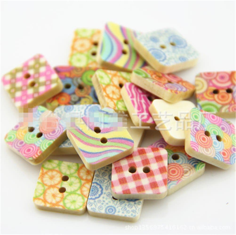 Blanche Lynn Square Shape Colorful Patterns Buttons Bakelite Buttons 2 Hole Bakelite Buttons DIY Elements Mixed Buttons for Sewing and Crafting( Pack of 50 Pcs), Organza Bag As a Gift