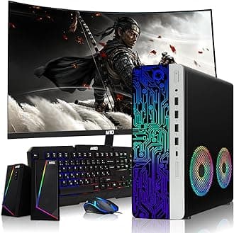 TechMagnet HP G4 Desktop Computer PC,AMD Pro A10-9700 R7,16GB RAM,1TB SSD, 27-inch Curved Monitor, RGB Speaker, RGB Keyboard with AI-Enabled Copilot Key, Mouse,2X ARGB Fan WiFi,Windows 11 Pro(Renewed)