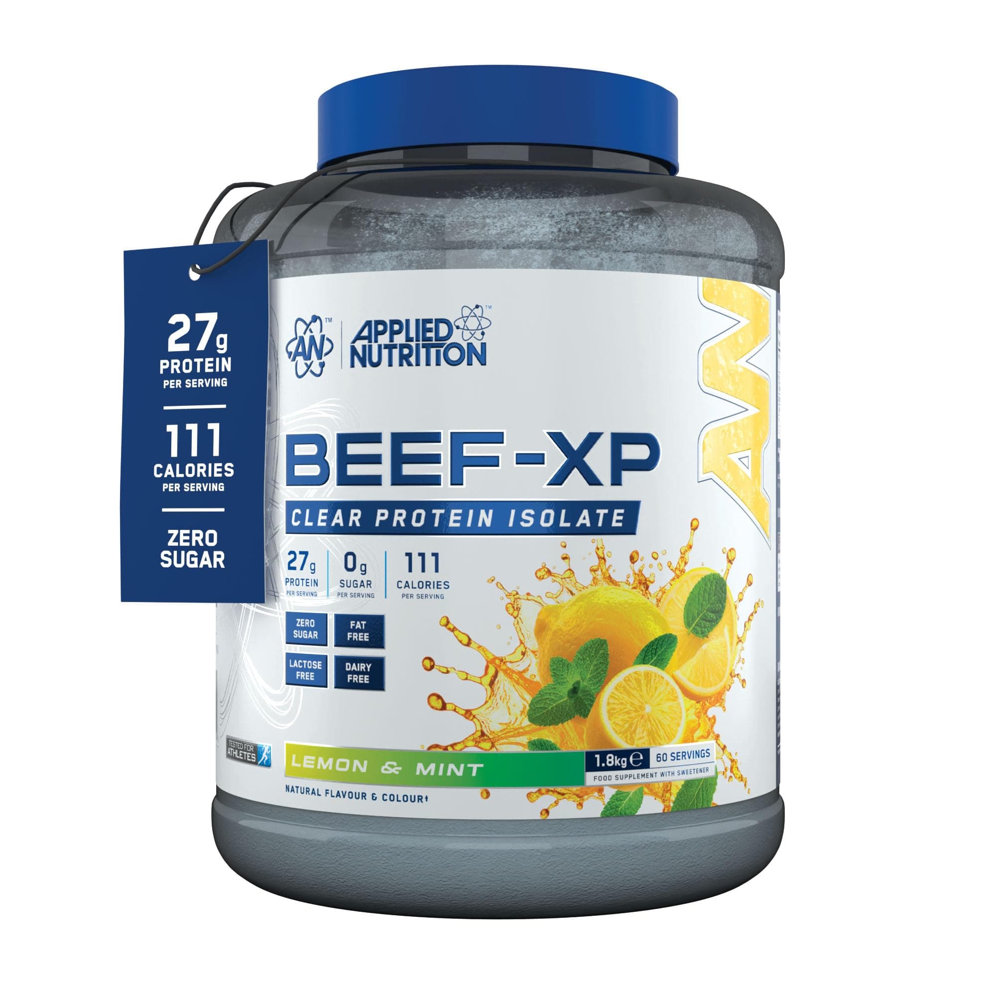 Clear Hydrolysed Beef Protein Isolate Powder, Fruit Juice Style, Dairy Free, Lactose Free, Zero Sugar, Low Fat, 1.8kg - 60 Servings (Lemon & Mint)