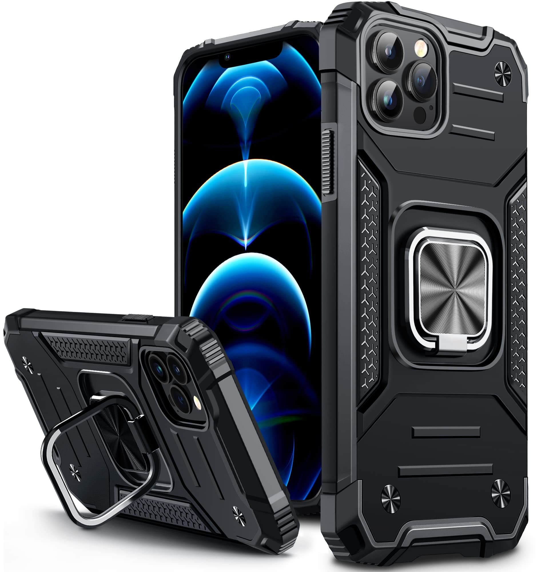 Vakoo for iPhone 12 Pro Max Case, Shockproof Heavy Duty Phone Case with Kickstand for iPhone 12 Pro Max Cover - Black