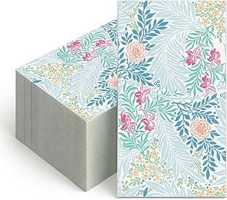 100 Pcs Disposable Hand Towel, Vintage Floral Bird Paper Napkins Watercolor Guest Napkins Wild Flower Bird Decorative Paper Guest for Bathroom Birthday Party Baby Shower (Blueflower)