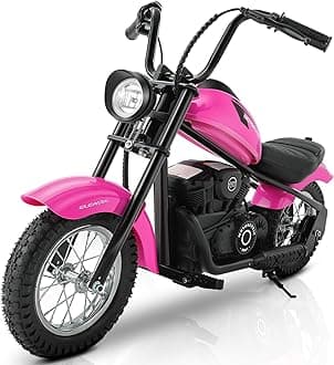 ELEMARA Electric Dirt Bike, 15 mph & 150lb Max, 24V Ride on Toy for Big Kids w/LED Lights & Power Display,Chain-Driven Motor,Twist-Grip Throttle, Shock Springs,Handbrake,12" Air-Filled Tires-Pink