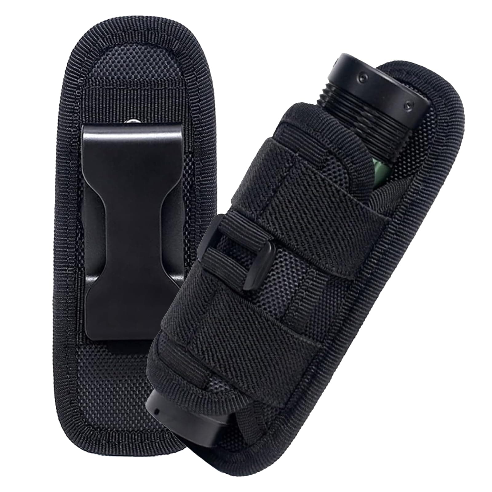 Tactical Flashlight Holster,Flashlight Pouch,Rotatable Flashlight Holder Pouch Clip,Duty MOLLE Tactical Accessories Torch Carry Case 360 Degree Carabiner Reel Clip