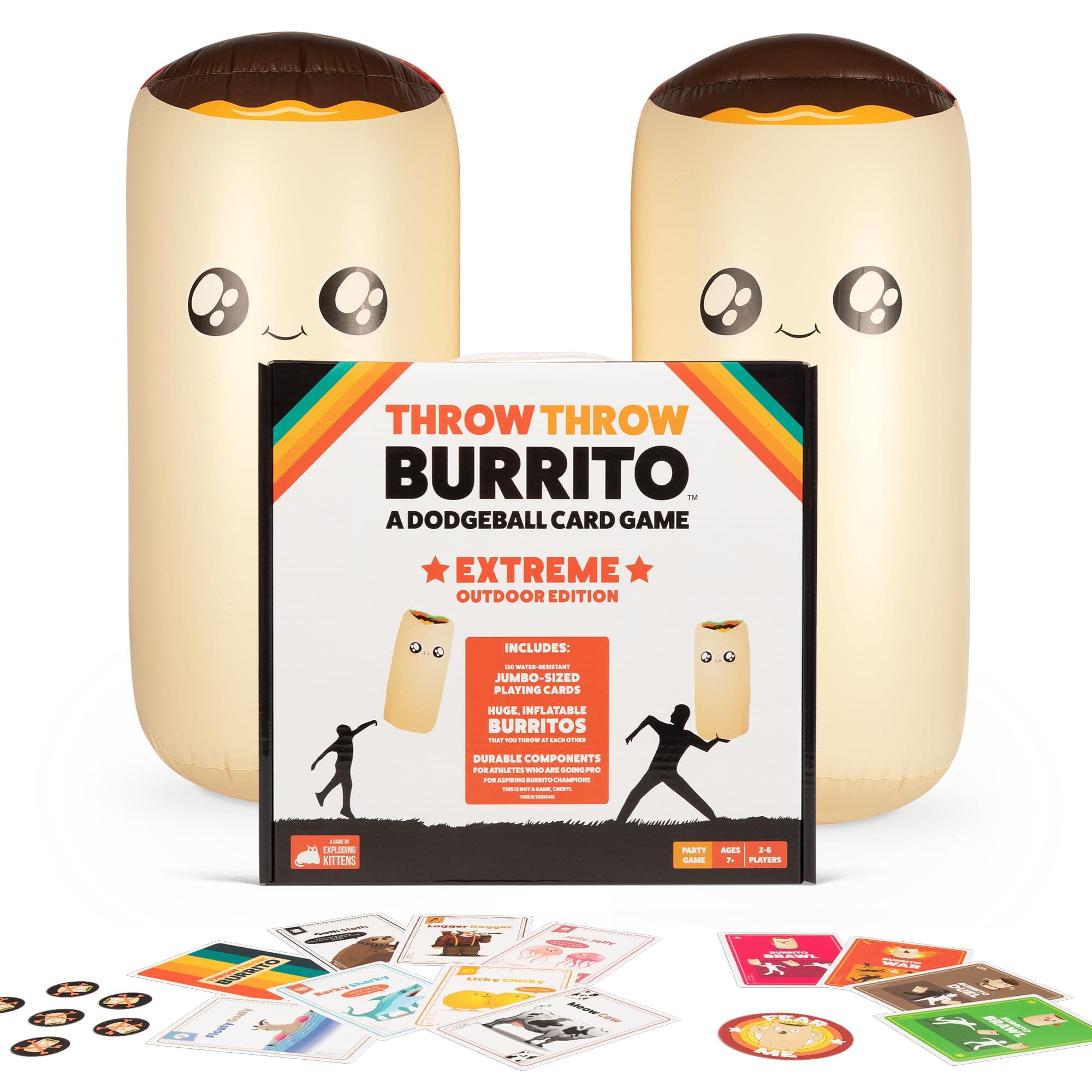 Exploding Kittens - Throw Throw Burrito Extreme Outdoor Edition - 2-6 Players - Ages 7+ - 15 Minutes to Play - Jumbo Dodgeball Card Game - Ideal for Party, Family Game Night, Kid and Adult