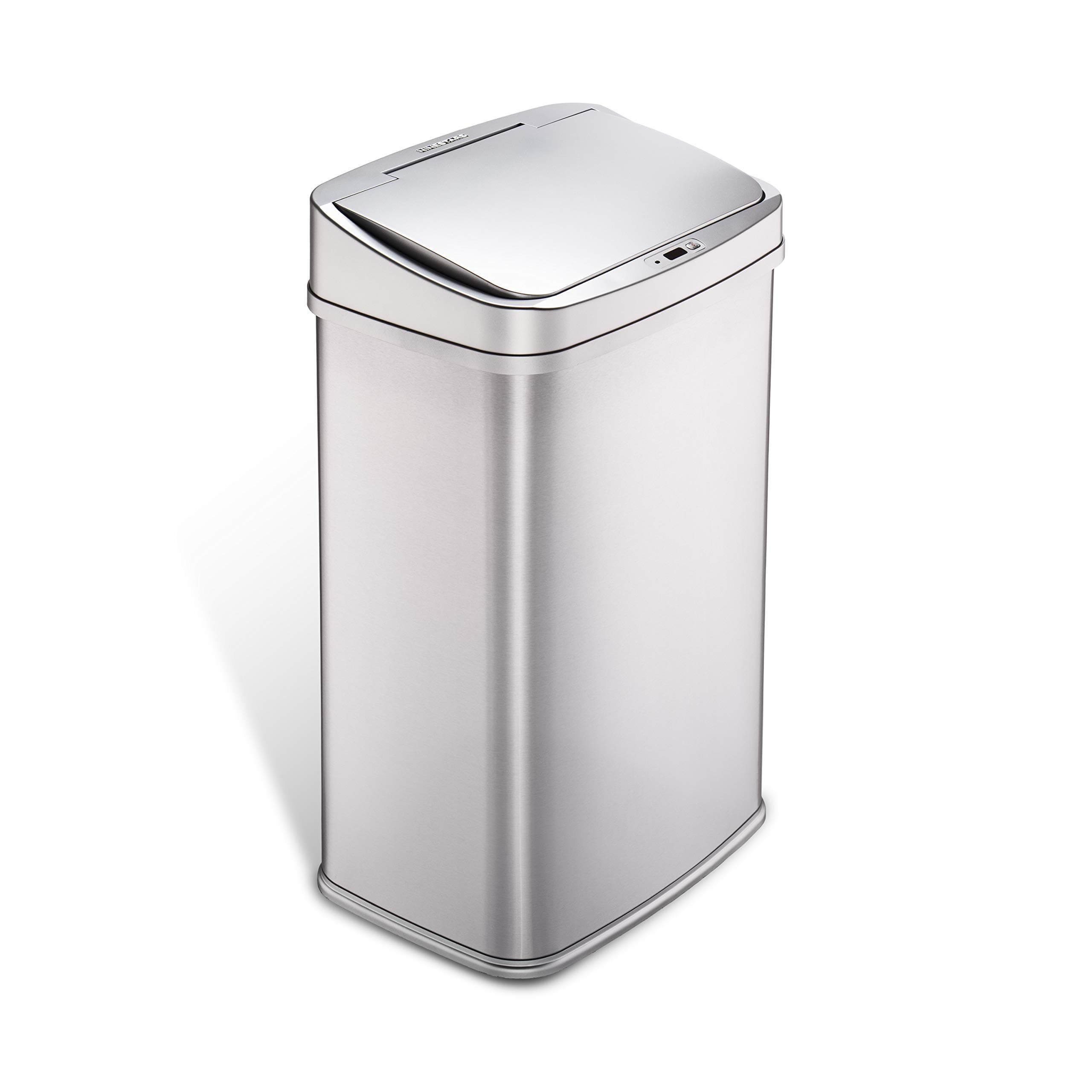 Ninestars 13 Gallon Automatic Trash Can, 50L Touchless Motion Sensor Garbage Can with Odor-Sealing Lid, Rectangular Stainless Steel, Silver Trim